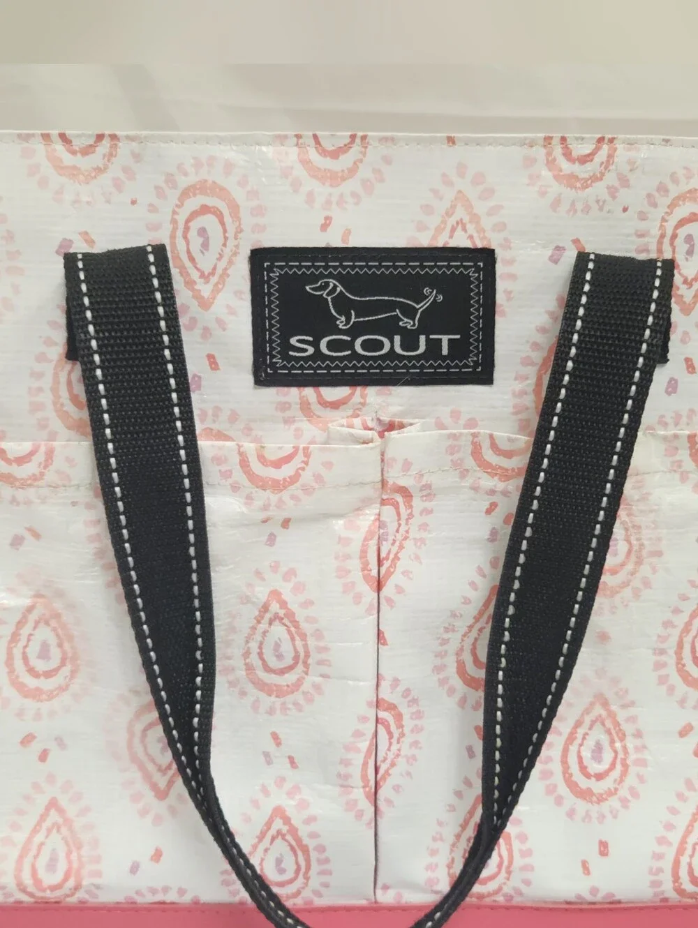 Scout Pink Paisley Print Organizer Tote with Black Handles Zip Top - Picture 3 of 6